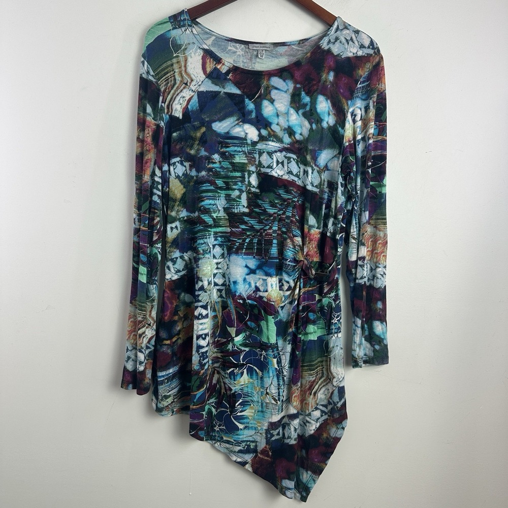 Linea Domani Top Womens Large Art to Wear‎ Abstract Asymmetrical Hem Y2K